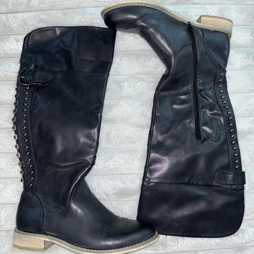 Beau + Ashe black studded knee high boots